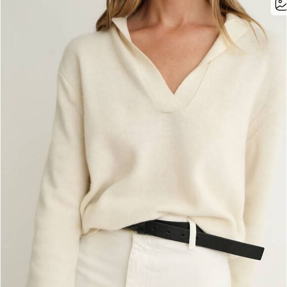 Almina Concept Polo Wool Sweater Long Sleeve V Neck Ivory Size Large - Picture 1 of 4